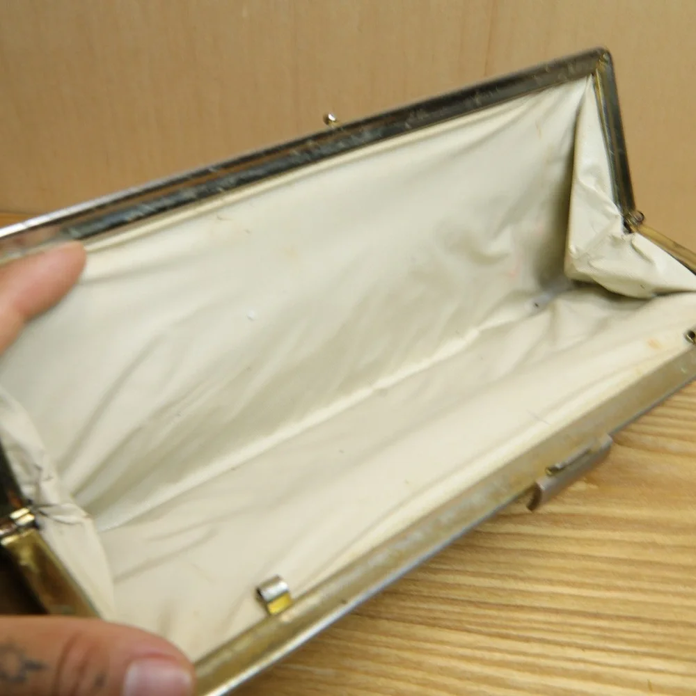 Vintage Western Brown Faux Leather Envelope Clutch Bag Silver Tone Clasp 13 Inch